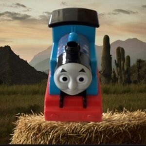 Thomas the tank push toy in good condition blue red and black train